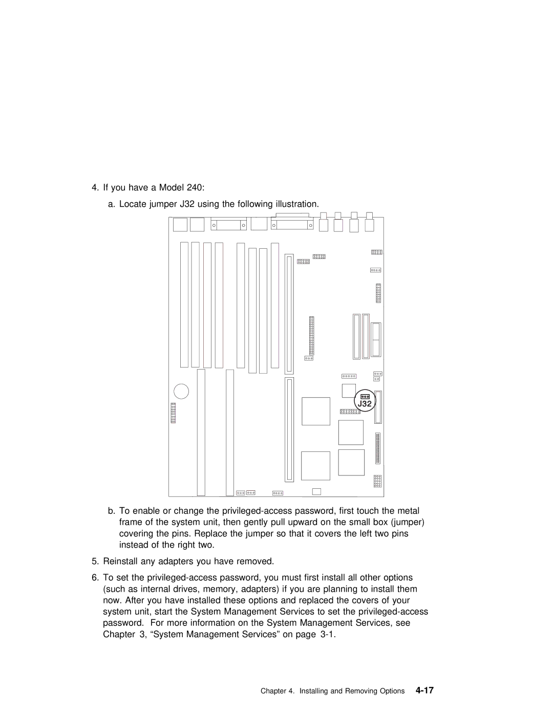 IBM RS/6000 7043 43P manual Installing and Removing4-17Options 