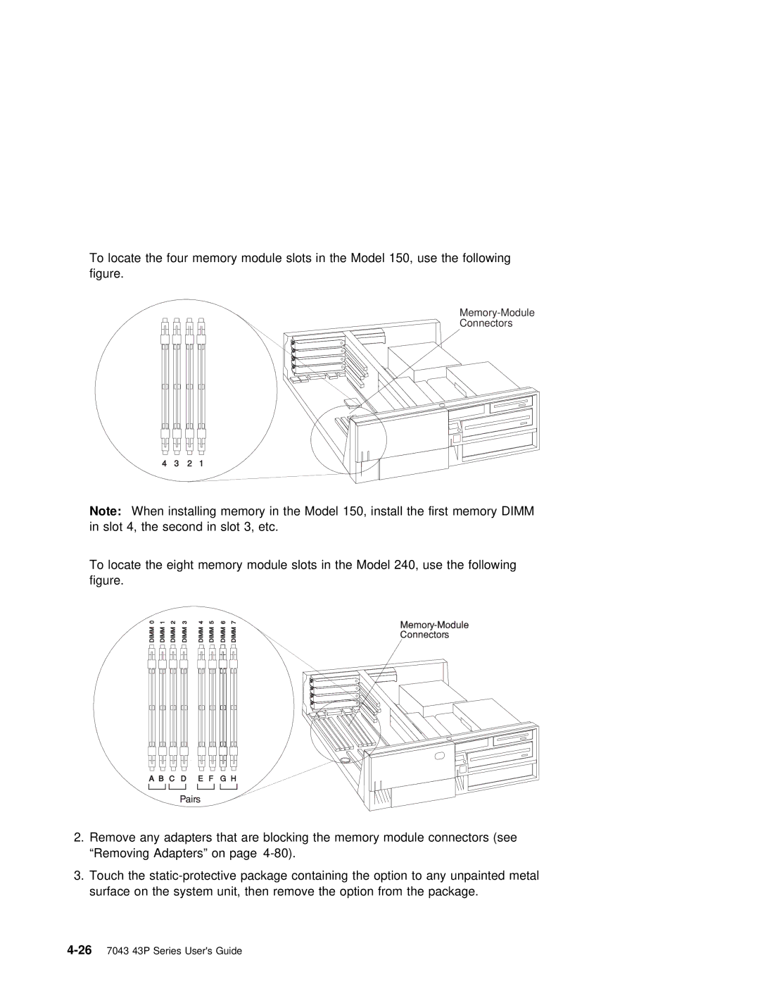 IBM RS/6000 7043 43P manual Memory-Module Connectors 