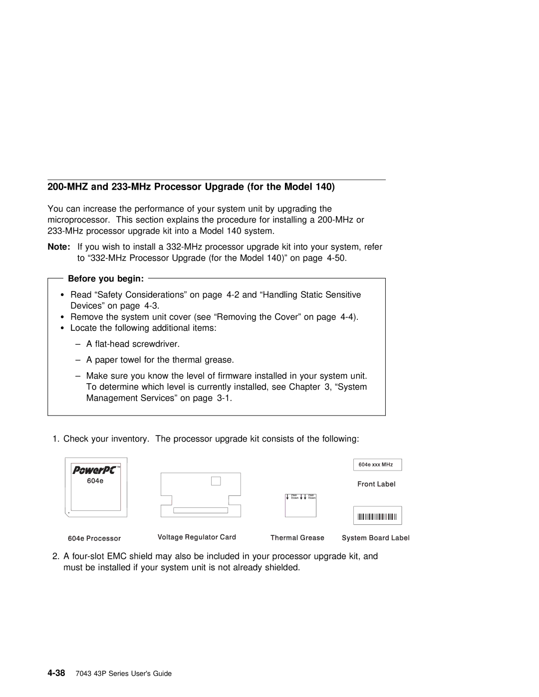 IBM RS/6000 7043 43P manual MHZ and 233-MHz Processor Upgrade for the Model, Before you begin 