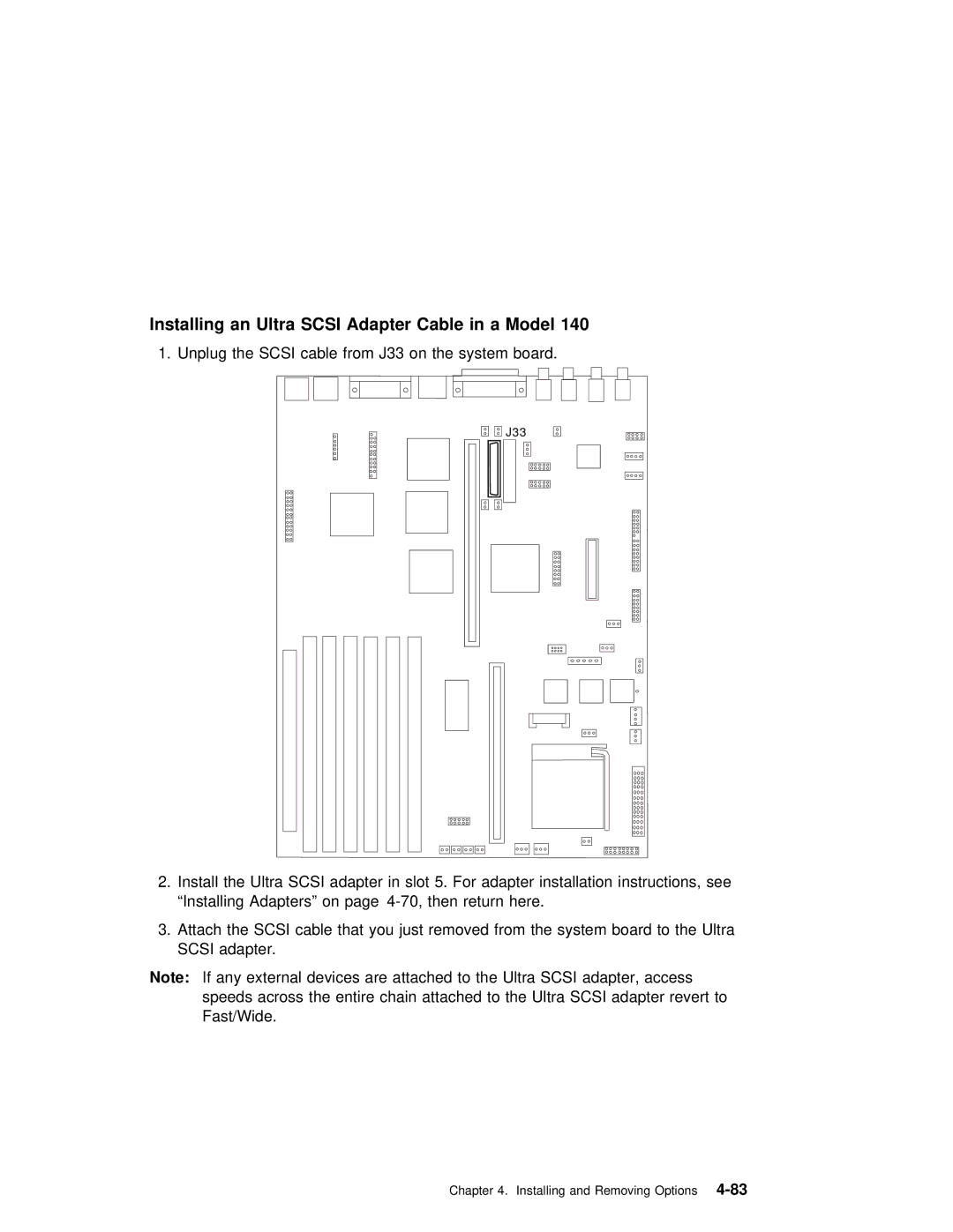 IBM RS/6000 7043 43P manual Installing an Ultra Scsi Adapter Cable in a Model 