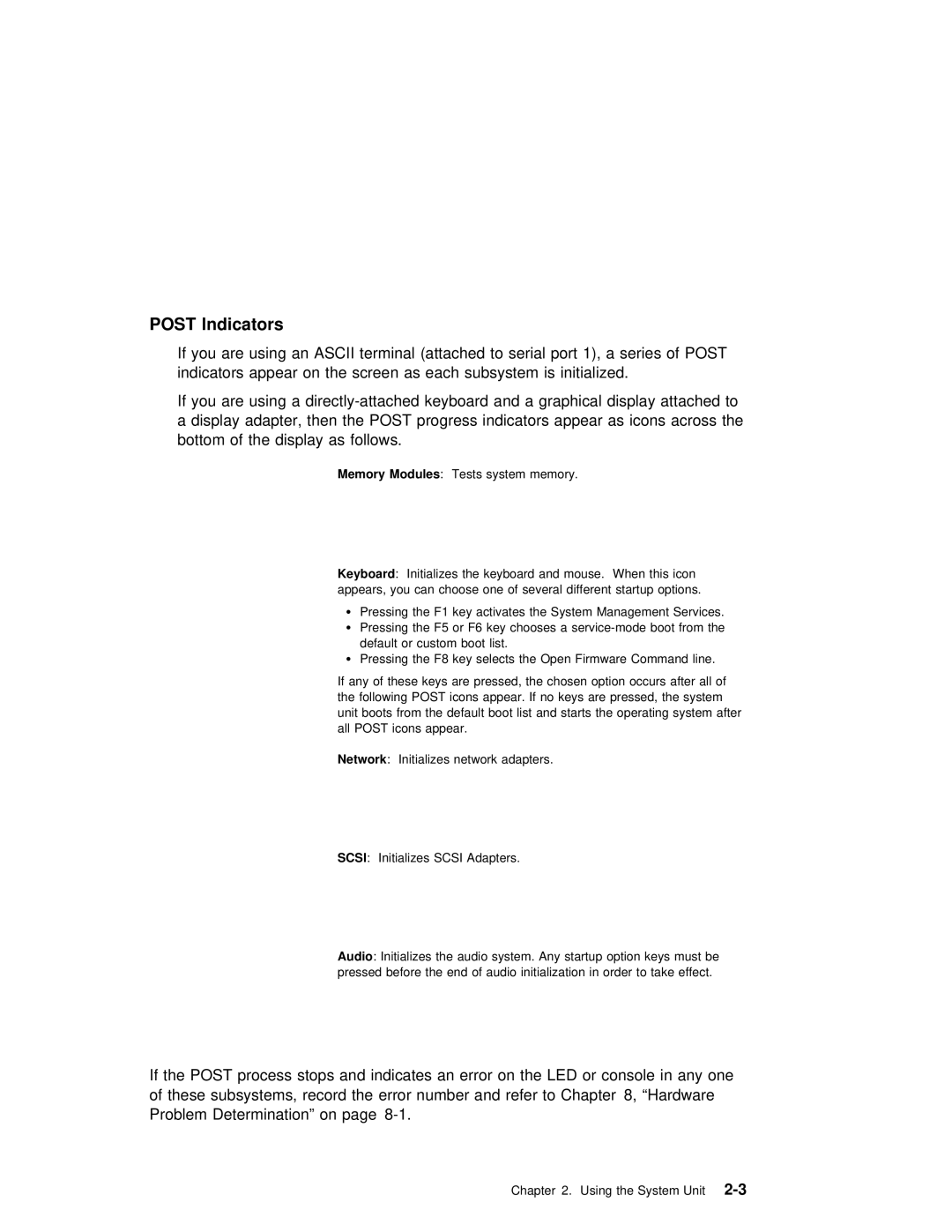 IBM RS/6000 7043 43P manual Post Indicators, Led 