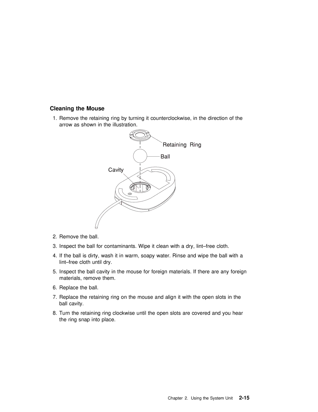 IBM RS/6000 7043 43P manual Cleaning the Mouse 