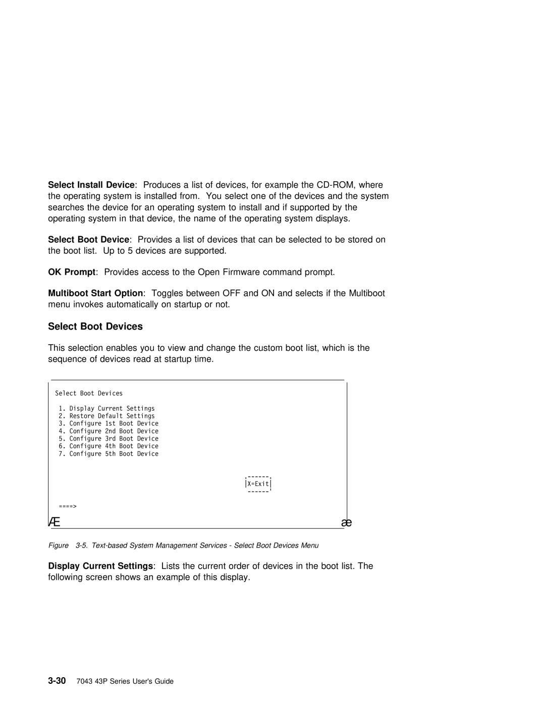 IBM RS/6000 7043 43P manual Select Boot Devices, Install Device, Start, Off 