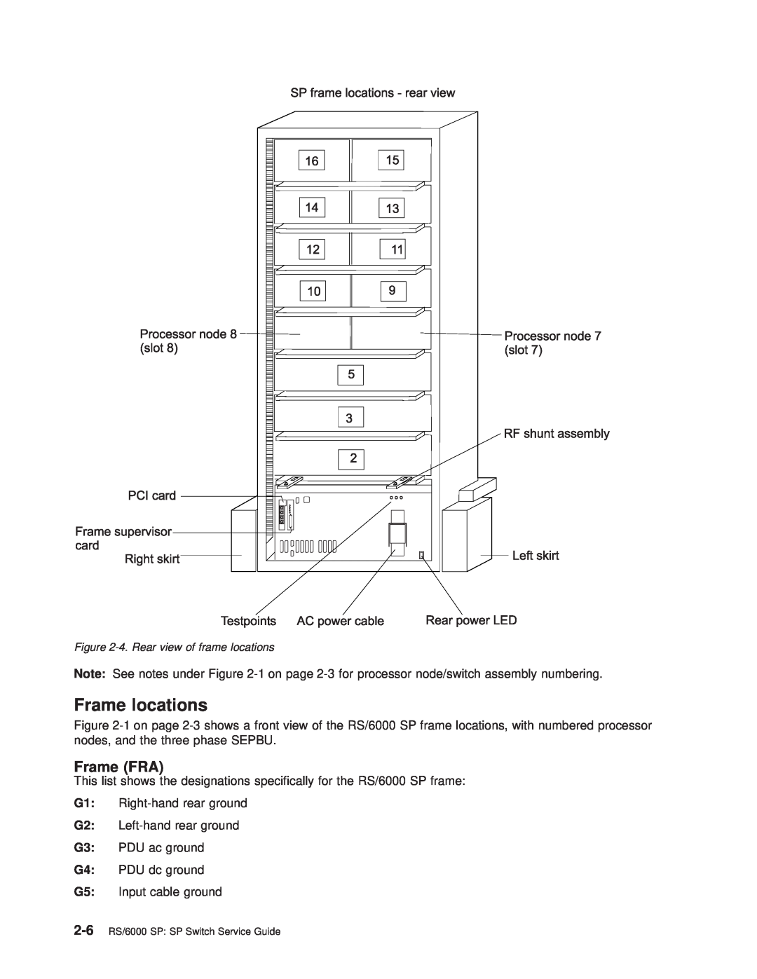 IBM RS/6000 SP manual Frame locations, Frame FRA 