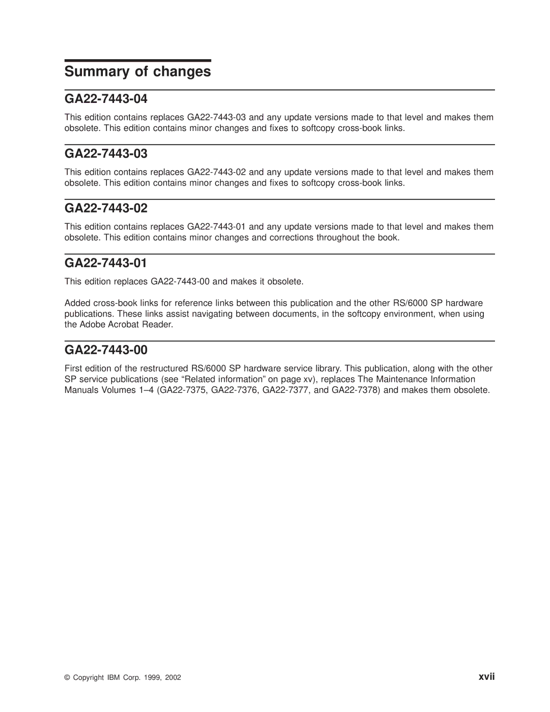 IBM RS/6000 SP manual Summary of changes 