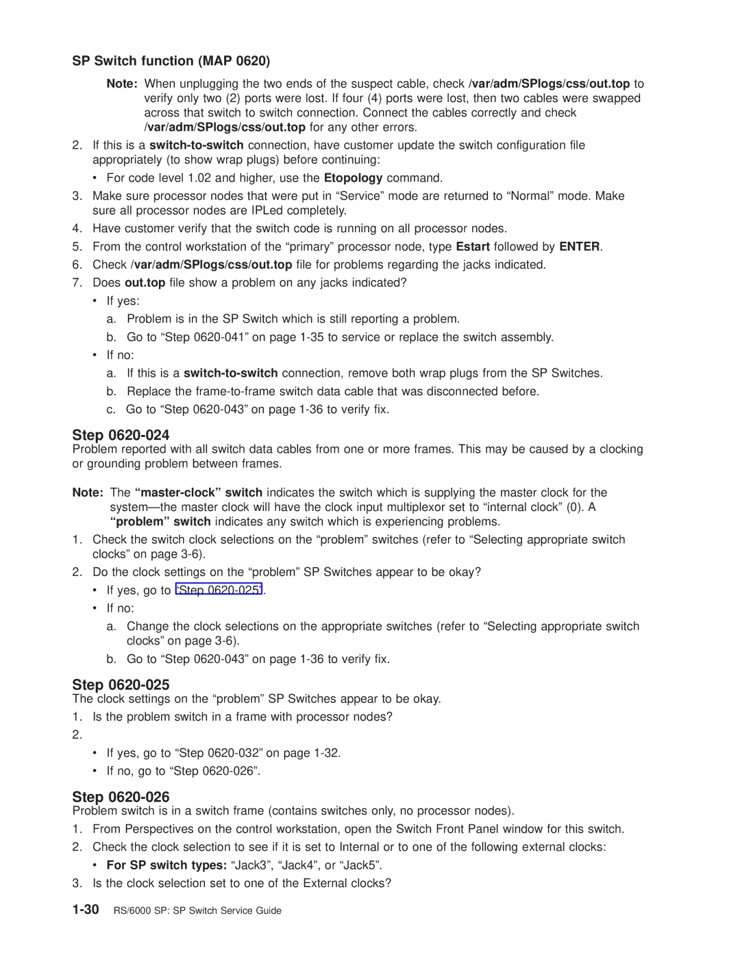 IBM manual 30RS/6000 SP SP Switch Service Guide 