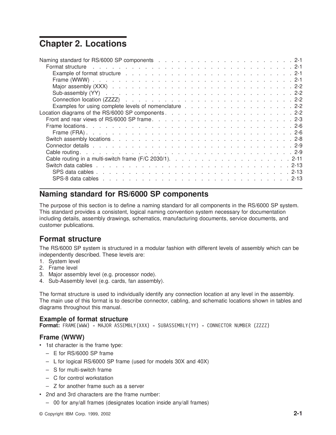 IBM manual Locations, Naming standard for RS/6000 SP components, Format structure 