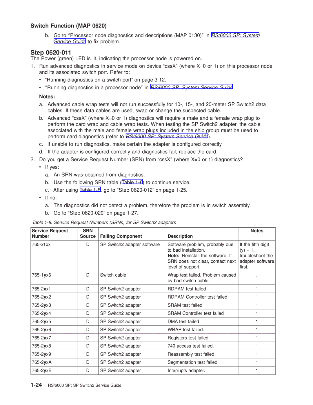 IBM RS/6000 SP manual Service Request, Number, Failing Component Description 