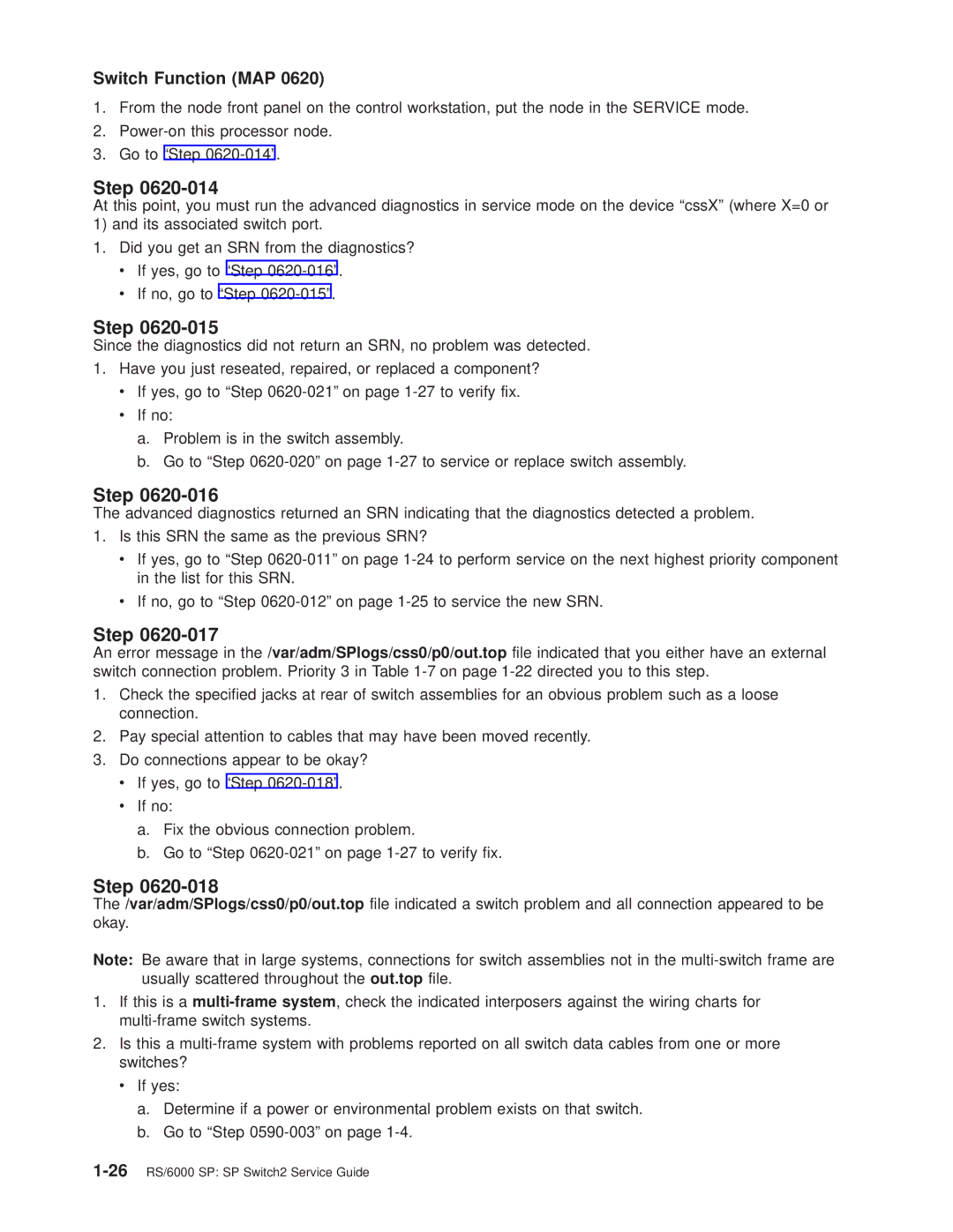 IBM manual 26RS/6000 SP SP Switch2 Service Guide 
