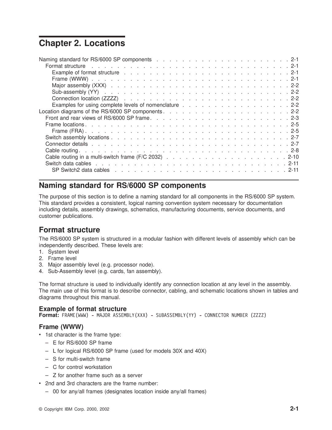 IBM manual Locations, Naming standard for RS/6000 SP components, Format structure 