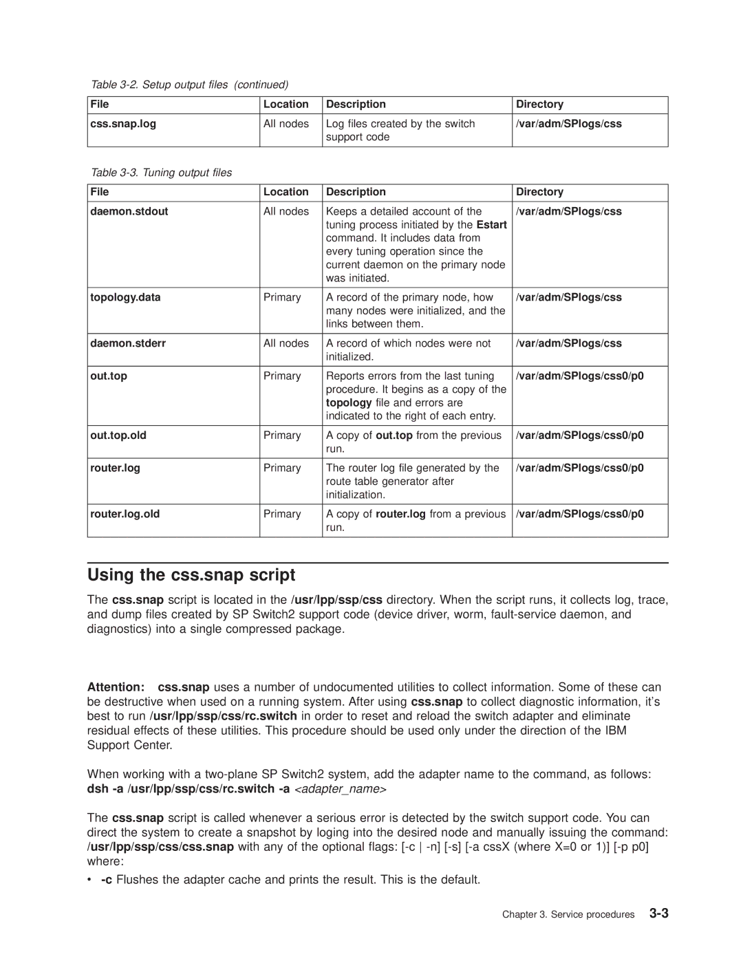 IBM RS/6000 SP manual Using the css.snap script 