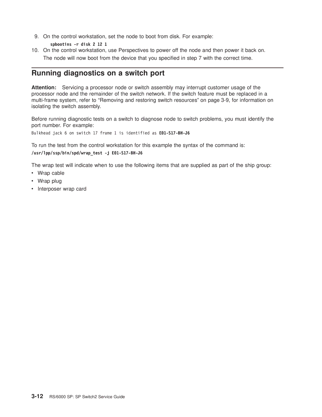 IBM RS/6000 SP manual Running diagnostics on a switch port 