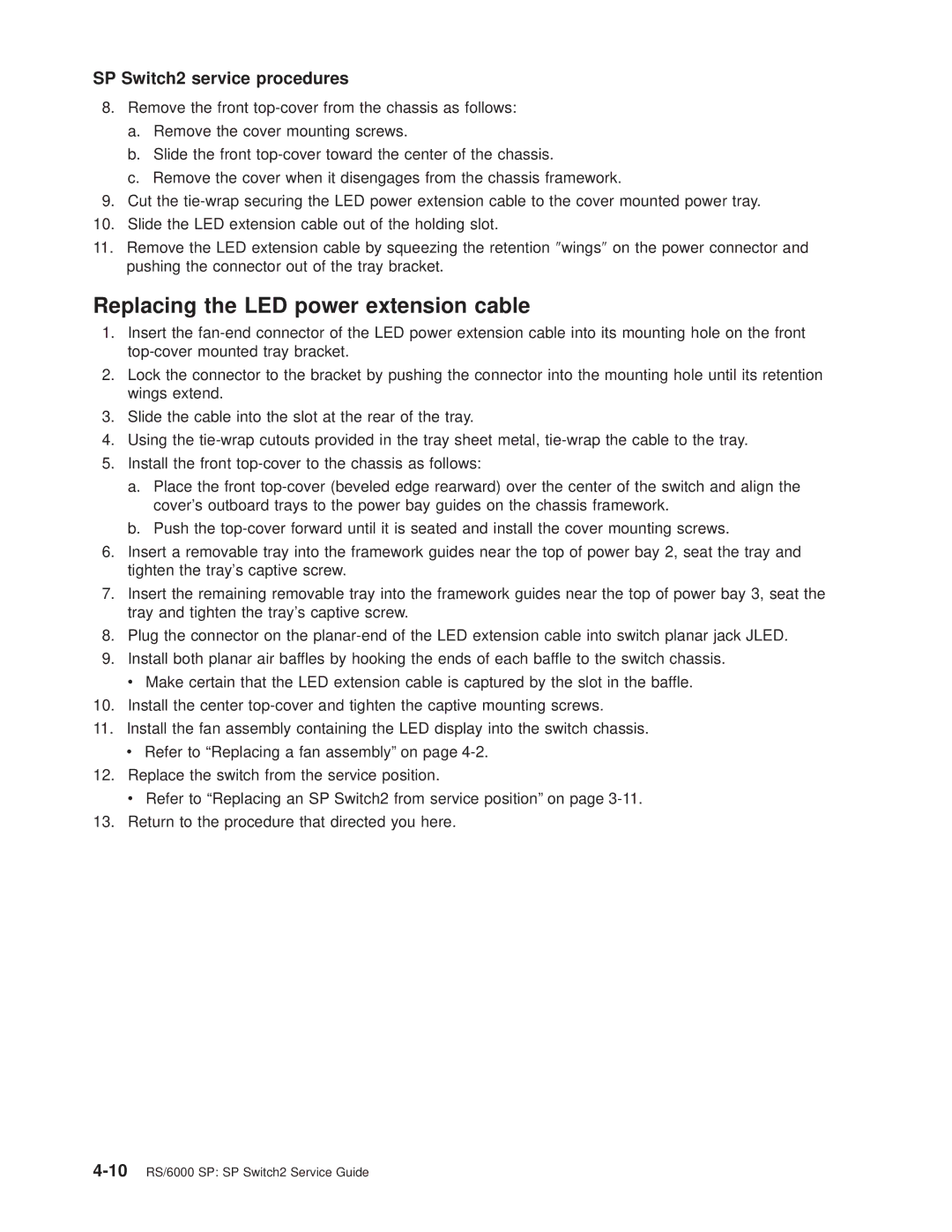 IBM RS/6000 SP manual Replacing the LED power extension cable 