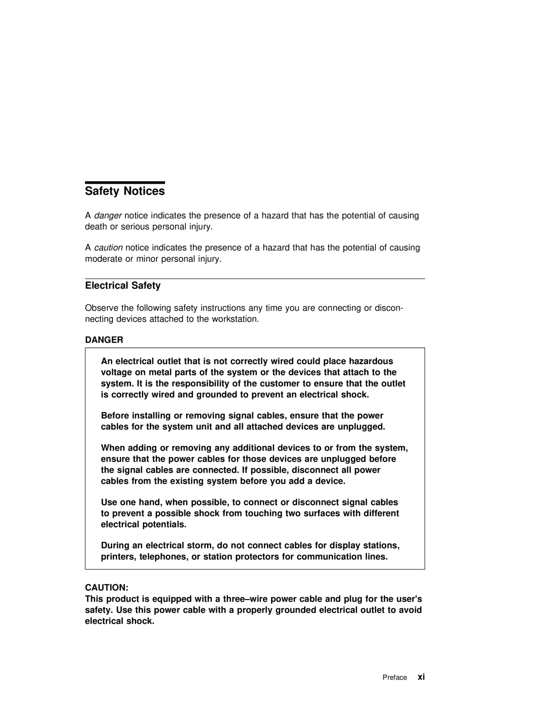 IBM RS/6000 manual Safety Notices, Electrical Safety 