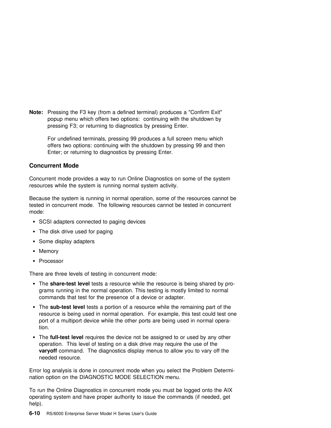 IBM RS/6000 manual Concurrent Mode, Key from a defined terminal produces Confirm, Share-test, Varyoff, Diagnostic 