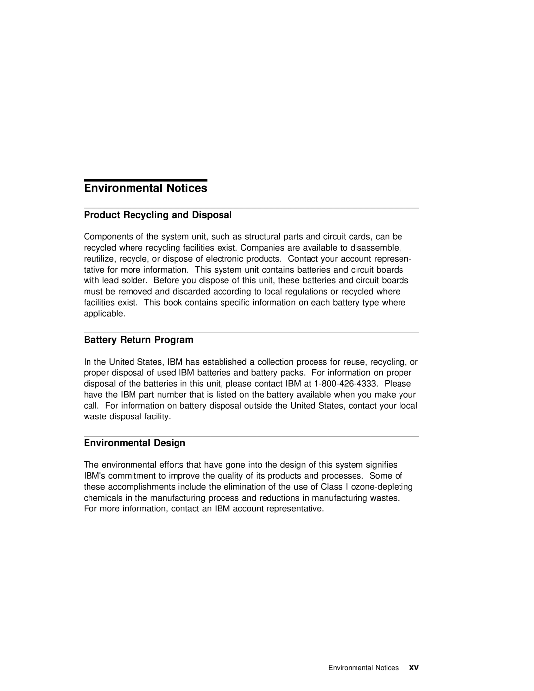 IBM RS/6000 manual Environmental Notices, Product Recycling and Disposal, Battery Return Program, Environmental Design 