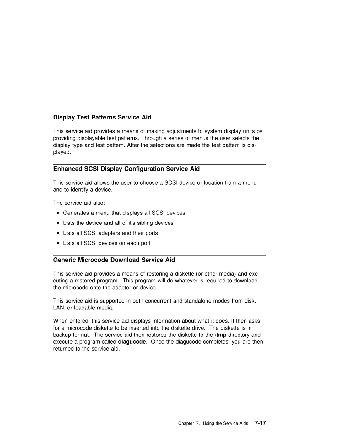 IBM RS/6000 manual Display Test Patterns Service Aid, Scsi Display Configuration Service Aid, Lan 