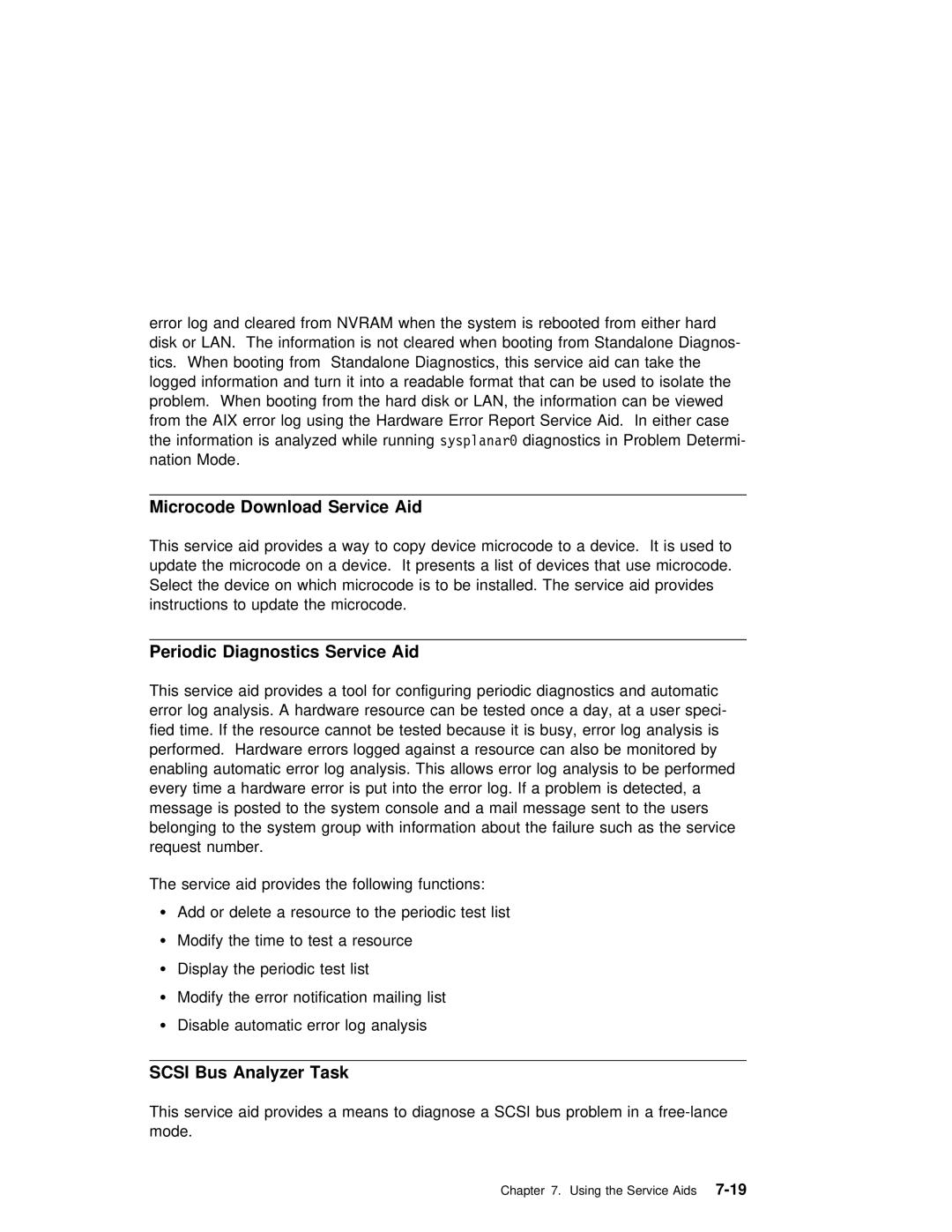 IBM RS/6000 manual Microcode Download Service Aid, Periodic Diagnostics Service Aid, Scsi Bus Analyzer Task 