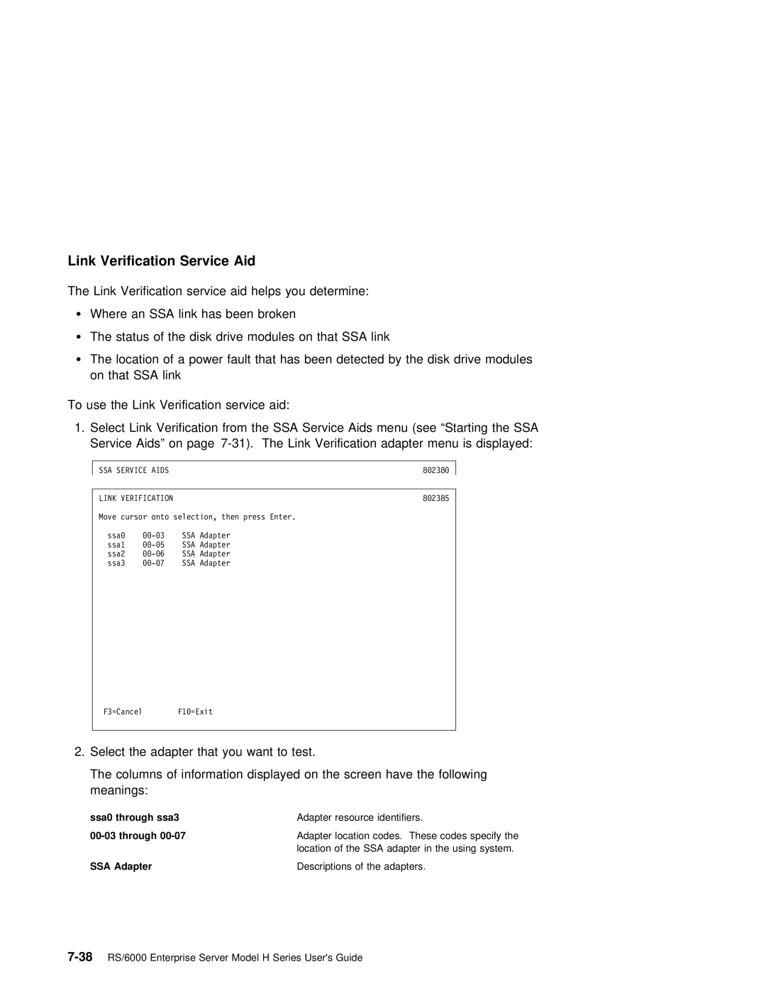 IBM RS/6000 manual Link Verification Service Aid 