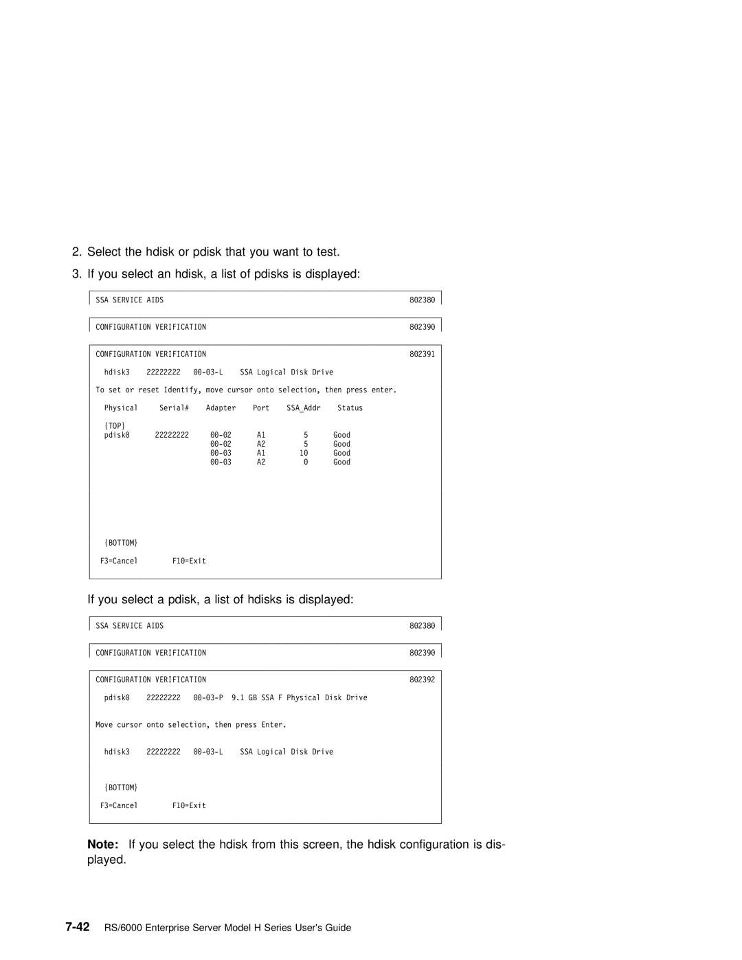 IBM RS/6000 manual Select Hdisk Pdisk That You Want Test List Pdisks Displayed, You Select Pdisk List Hdisks Displayed 