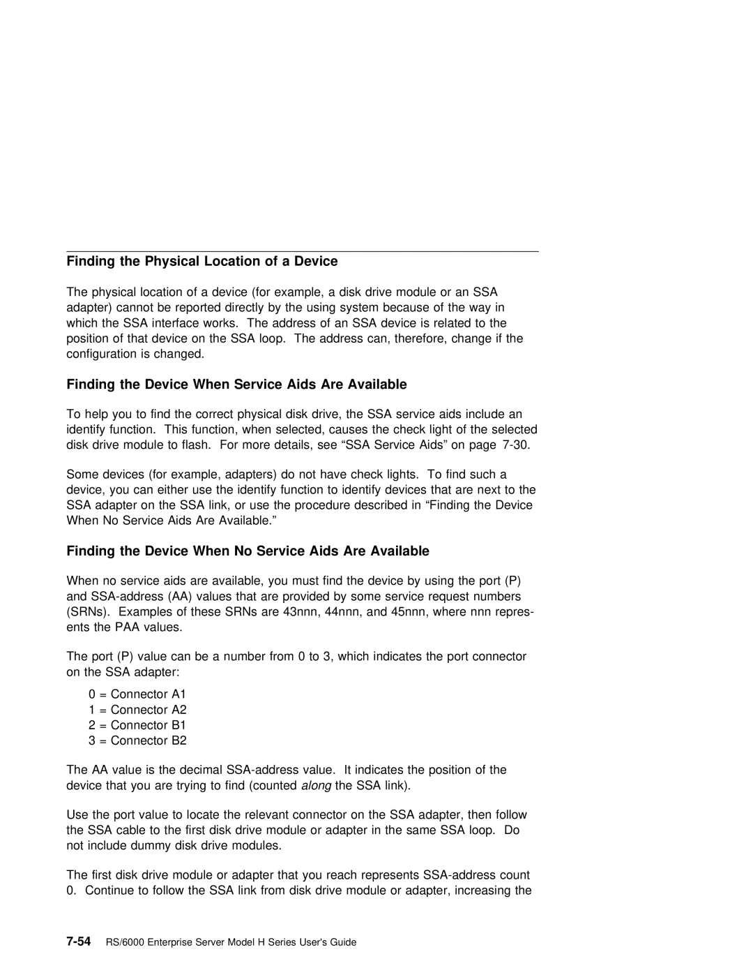 IBM RS/6000 manual Finding the Physical Location of a Device, Finding the Device When Service Aids Are Available 