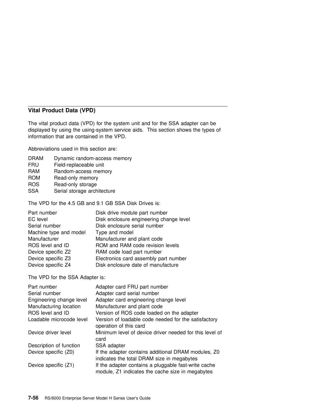 IBM RS/6000 manual Vital Product Data VPD 