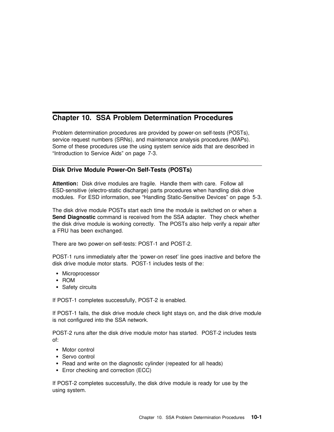 IBM RS/6000 manual SSA Problem Determination Procedures, Disk Drive Module Power-On Self-Tests POSTs 