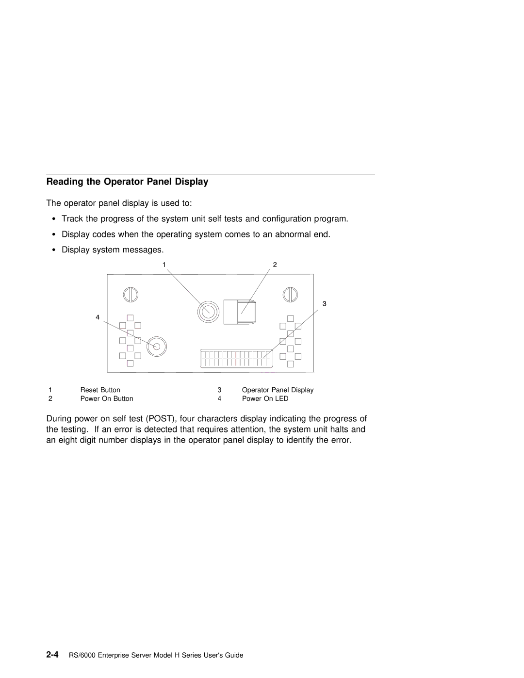 IBM RS/6000 manual Reading the Operator Panel Display, During power Self Test, Post 