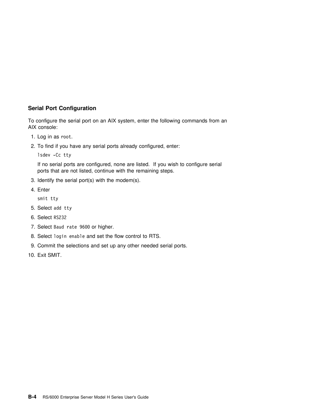 IBM RS/6000 manual Serial Port Configuration 