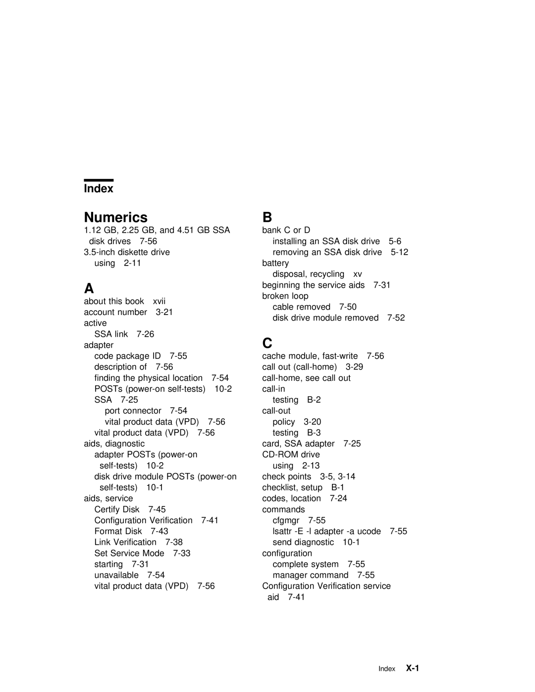 IBM RS/6000 manual Index, Gb, See Call Out, Adapter Adapter POSTs power-on, Configuration Verification service Aid 