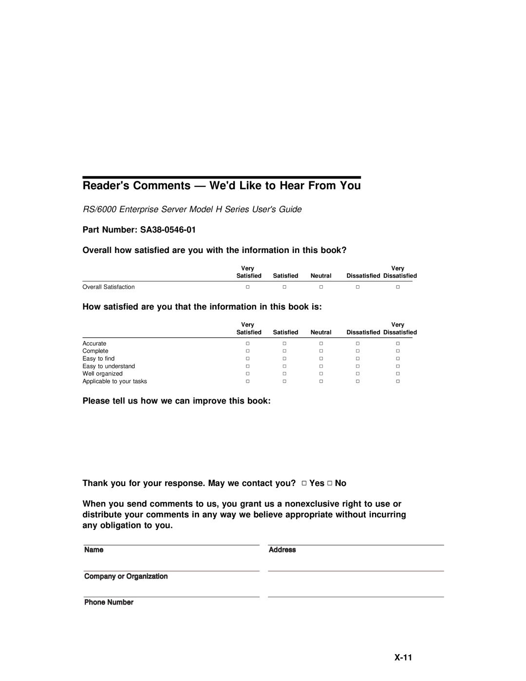 IBM RS/6000 manual Readers Comments Wed Like to Hear From You 