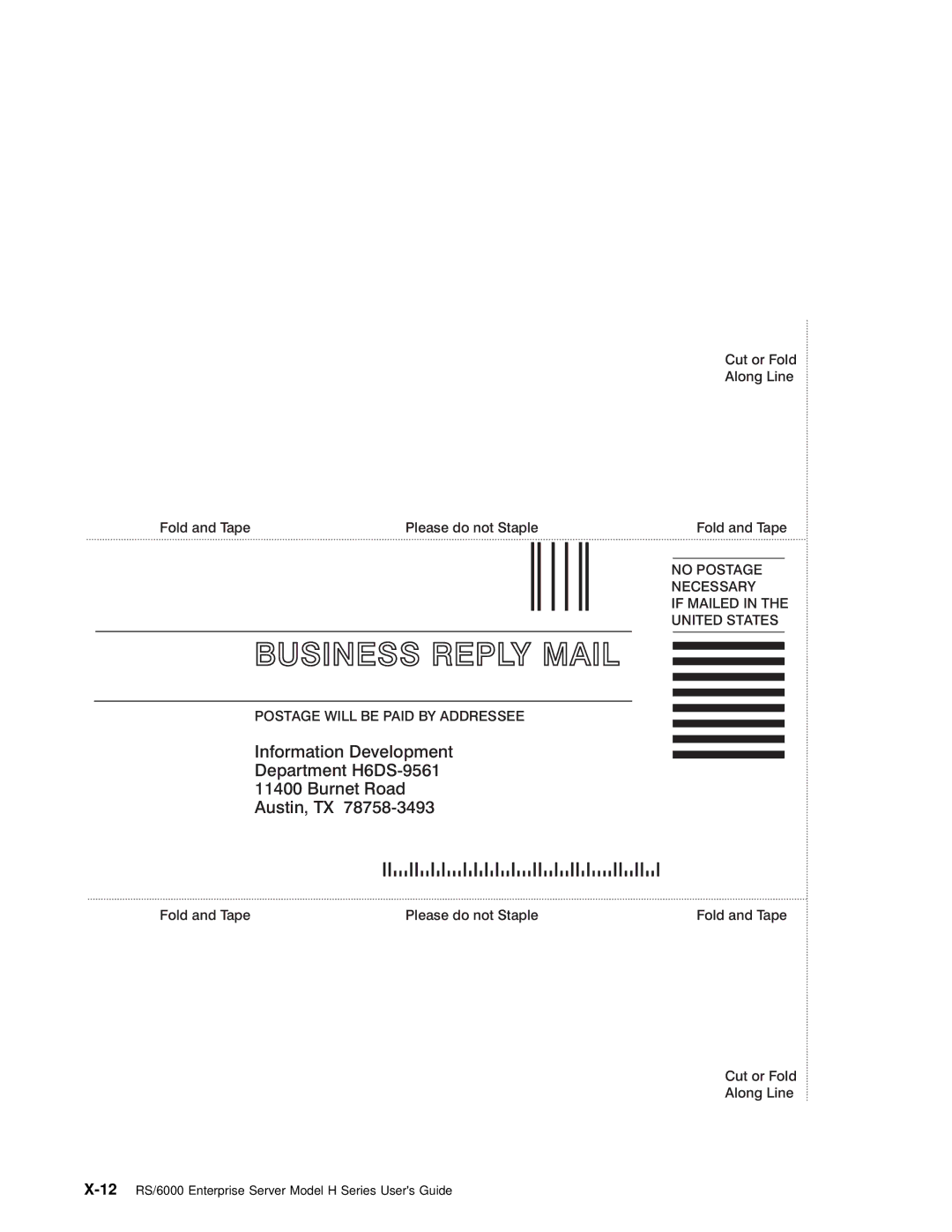 IBM RS/6000 manual Business Reply Mail 