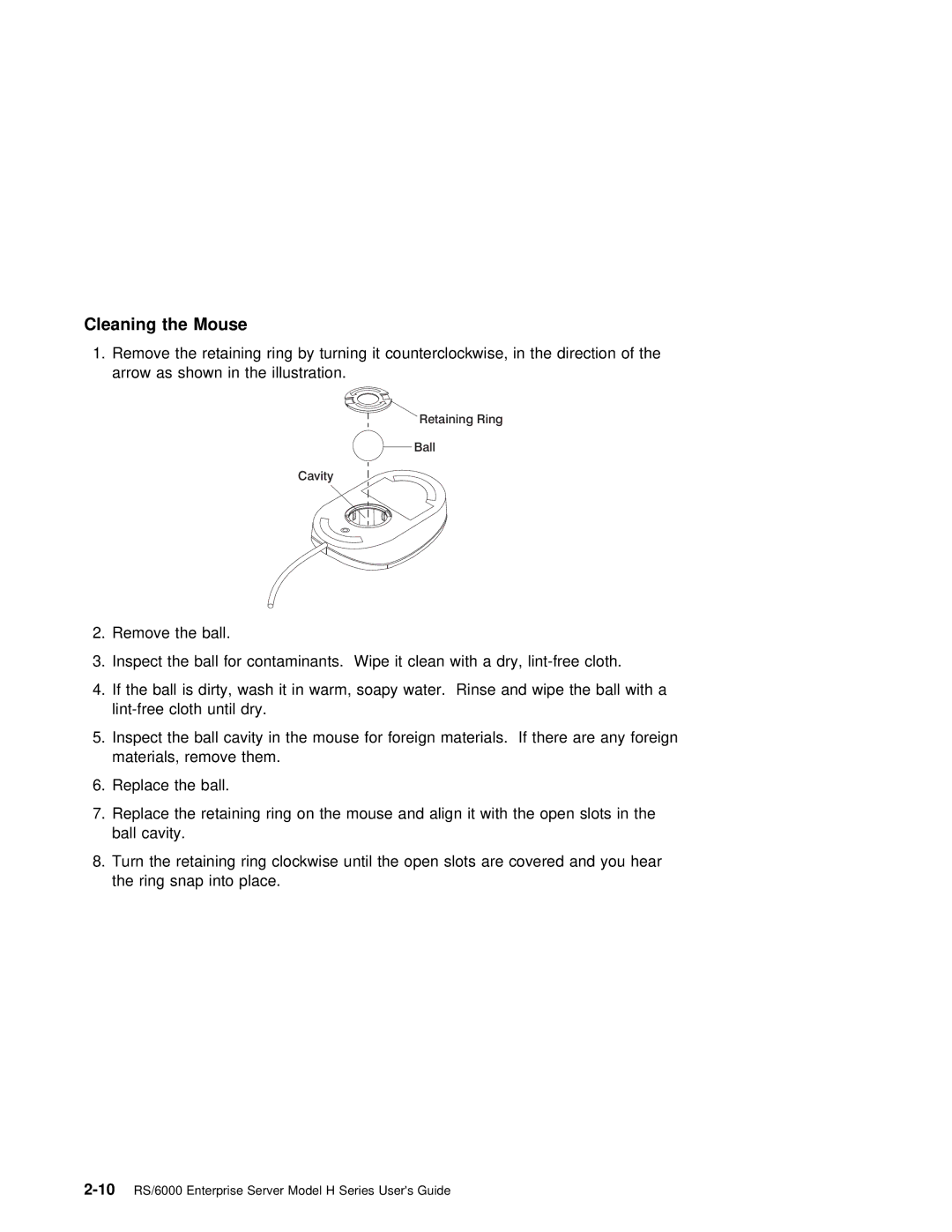 IBM RS/6000 manual Cleaning the Mouse 