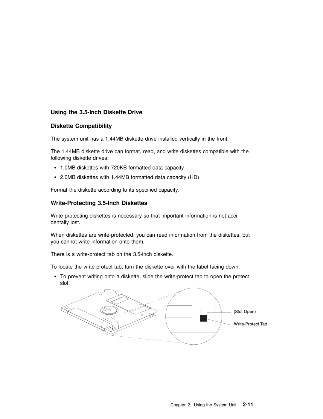 IBM RS/6000 manual Using the 3.5-Inch Diskette Drive Diskette Compatibility, Write-Protecting 3.5-Inch Diskettes 