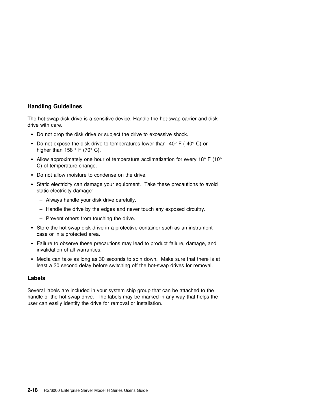 IBM RS/6000 manual Handling Guidelines, Labels 