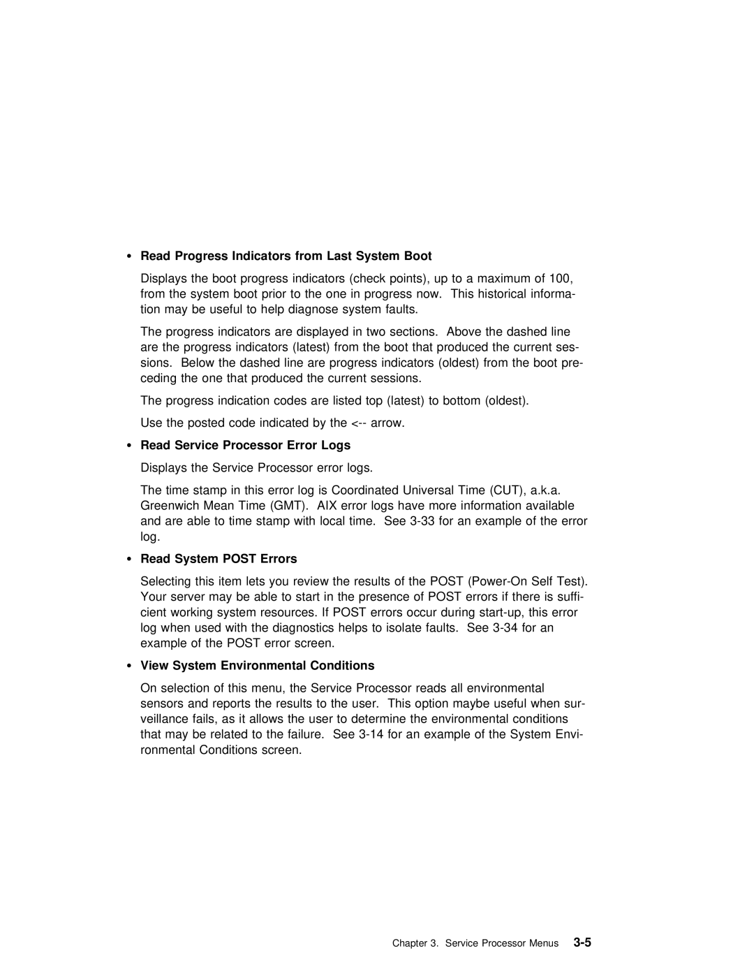 IBM RS/6000 manual Read Progress Indicators from Last System Boot, Read Service Processor Error Logs, Gmt. Aix 