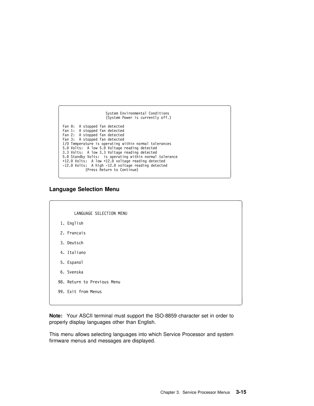 IBM RS/6000 manual Service Processor3-15Menus 