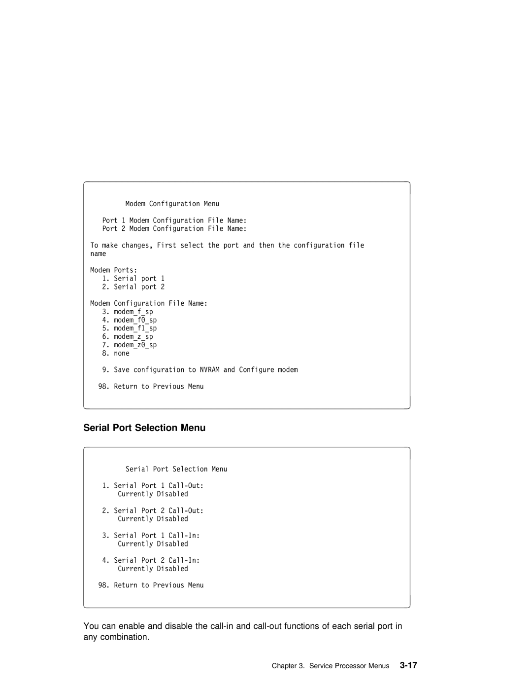 IBM RS/6000 manual Serial Port Selection Menu 