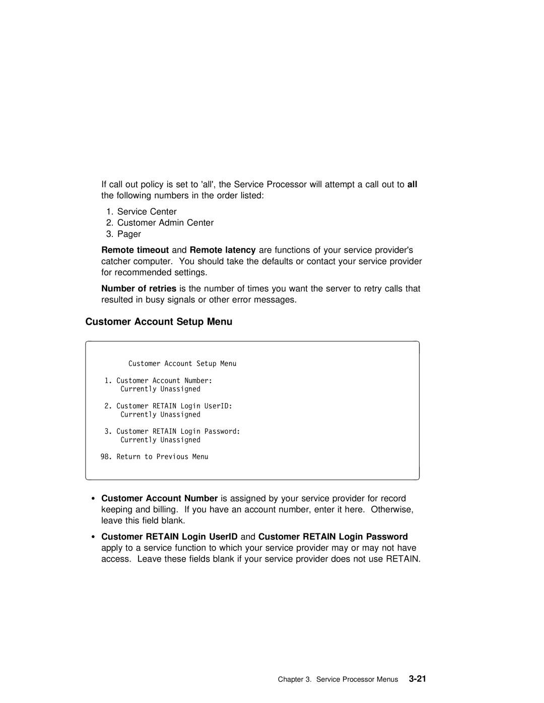 IBM RS/6000 manual Retries, Setup, UserID, Password 