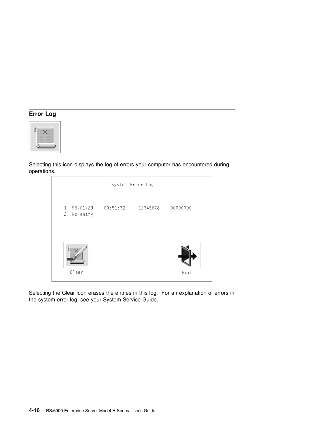 IBM RS/6000 manual Error Log 