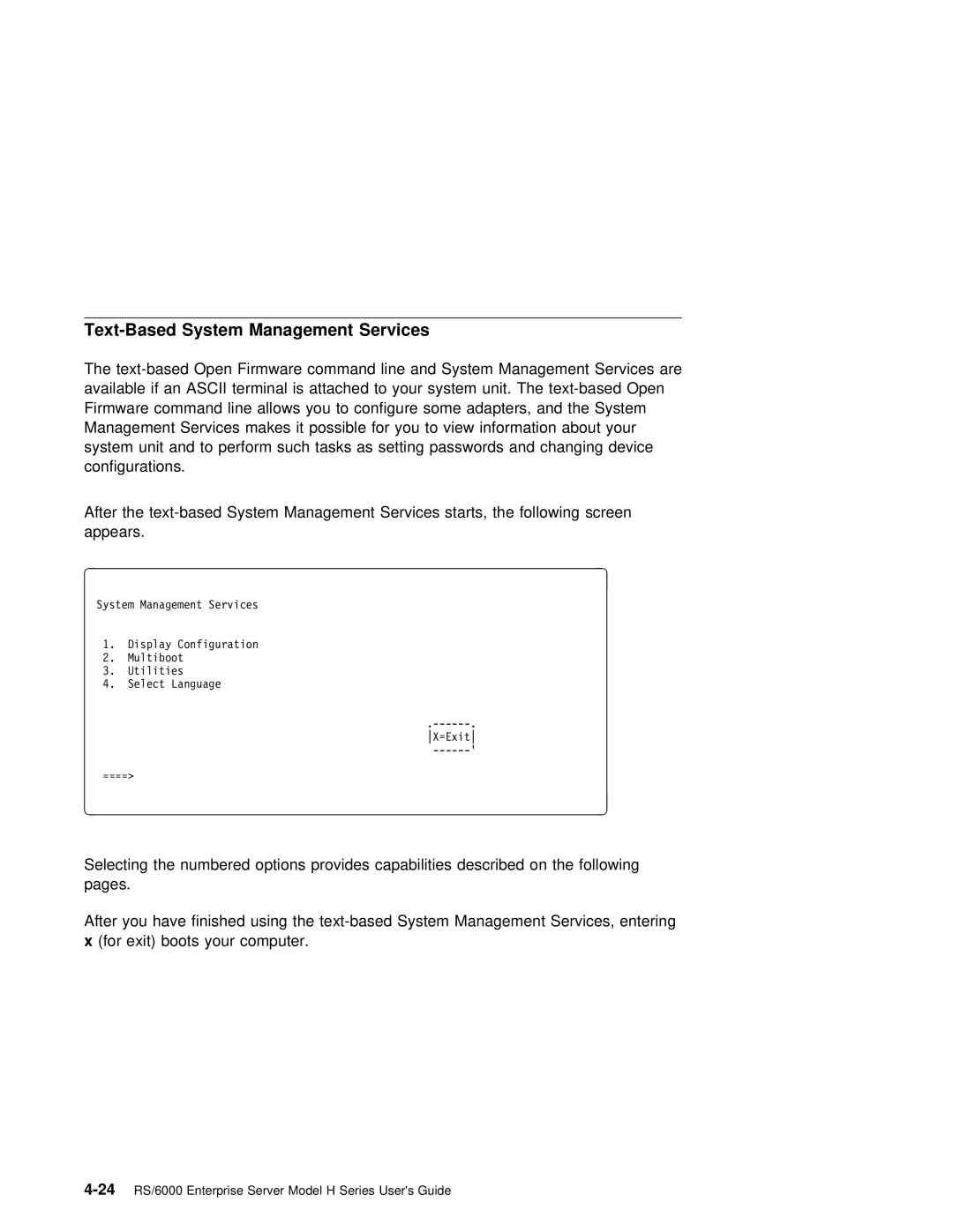 IBM RS/6000 manual Text-Based System Management Services 