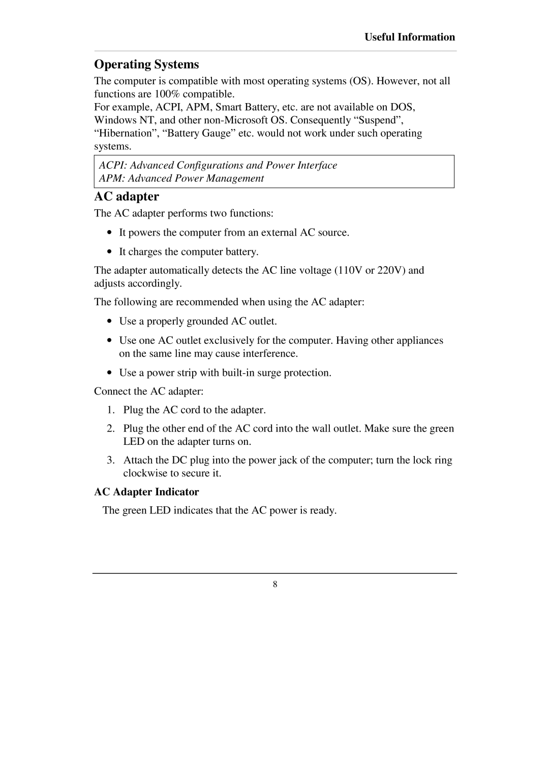 IBM RT-686EX manual Operating Systems, AC adapter, AC Adapter Indicator 