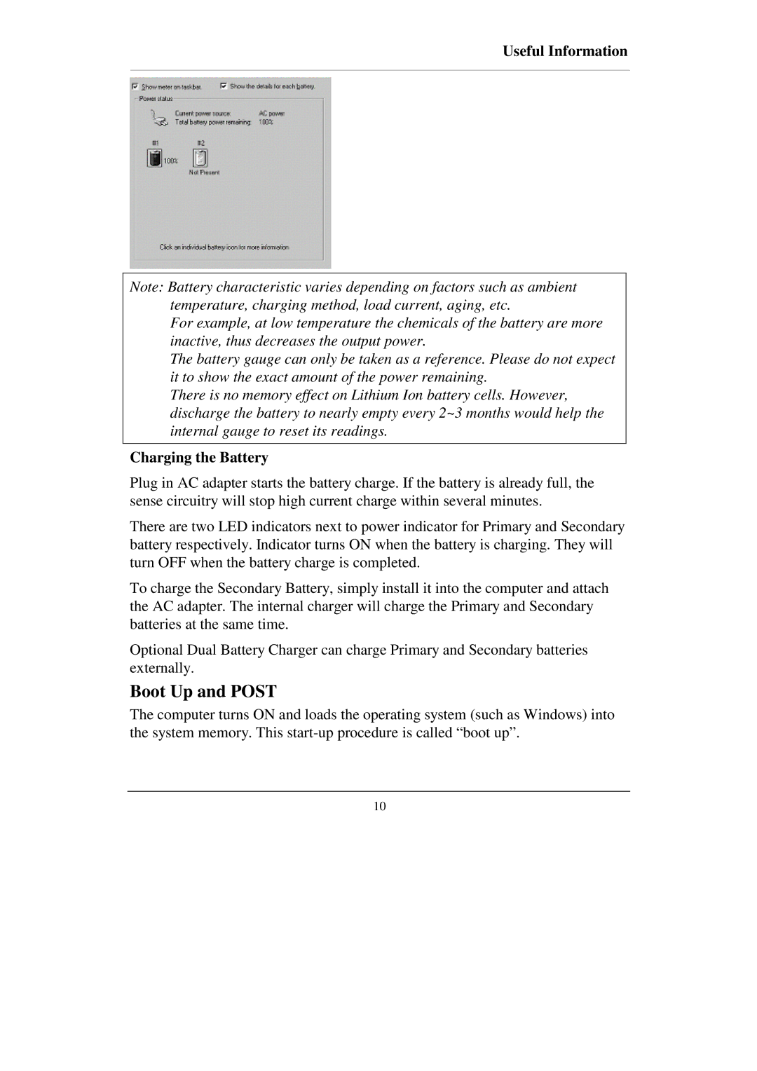 IBM RT-686EX manual Boot Up and Post, Charging the Battery 