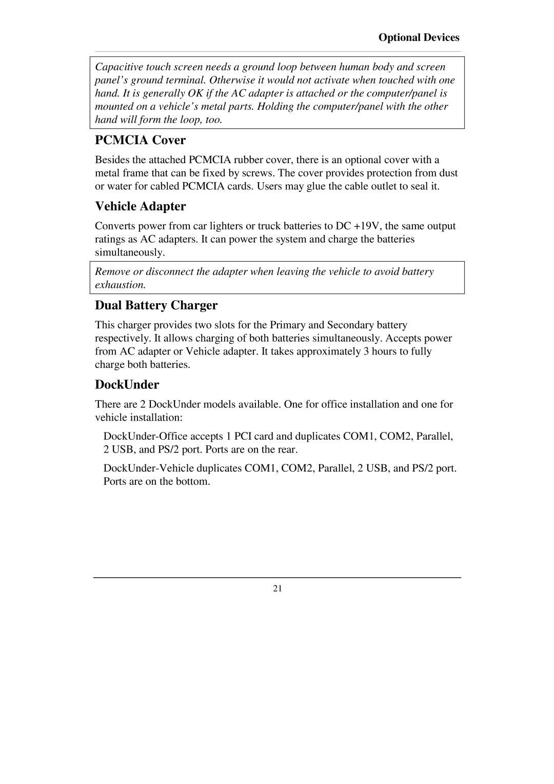 IBM RT-686EX manual Pcmcia Cover, Vehicle Adapter, Dual Battery Charger, DockUnder 