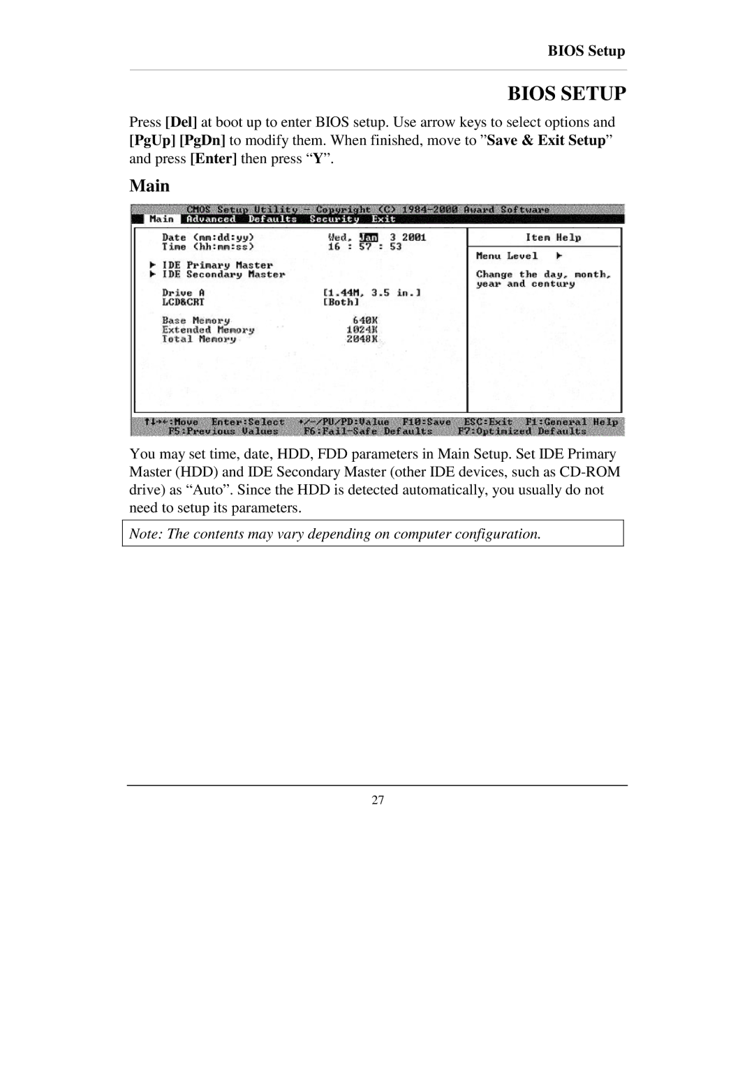 IBM RT-686EX manual Bios Setup, Main 