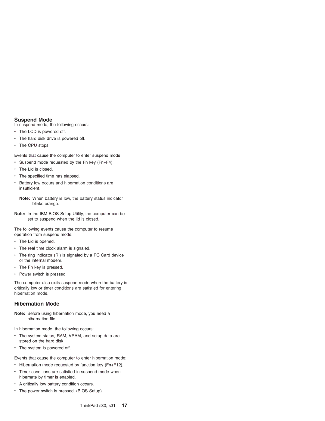 IBM S31, S30 manual Suspend Mode 