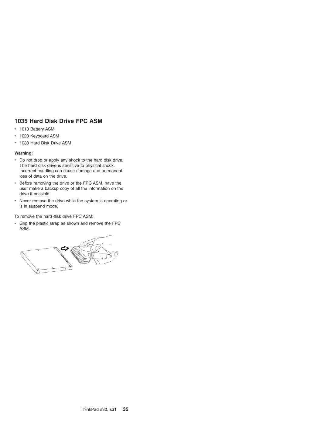 IBM S31, S30 manual Hard Disk Drive FPC ASM 