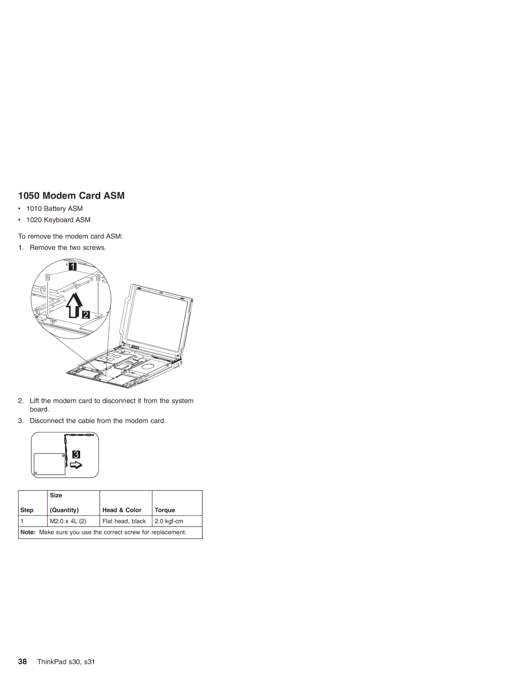 IBM S30, S31 manual Modem Card ASM 