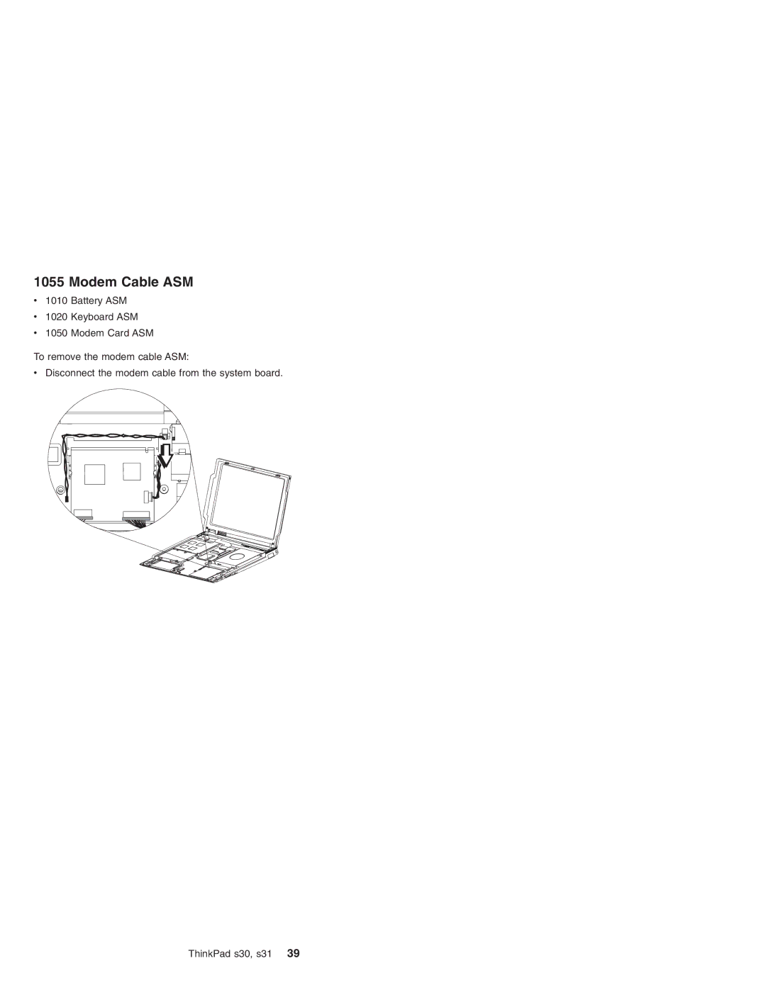 IBM S31, S30 manual Modem Cable ASM 