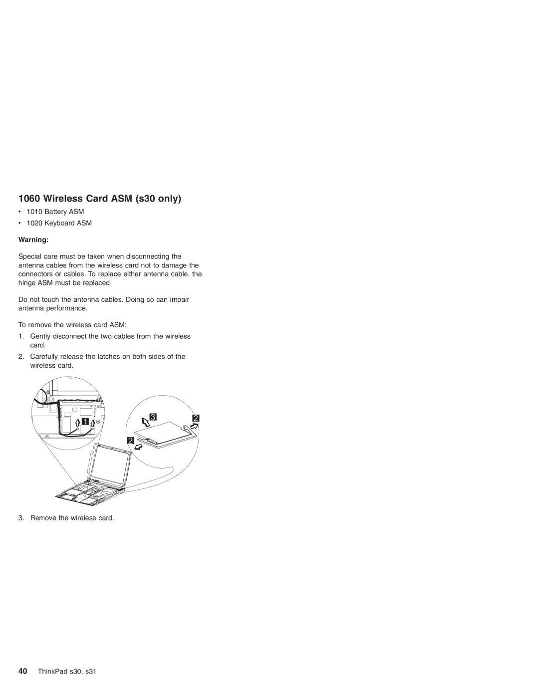 IBM S30, S31 manual Wireless Card ASM s30 only 